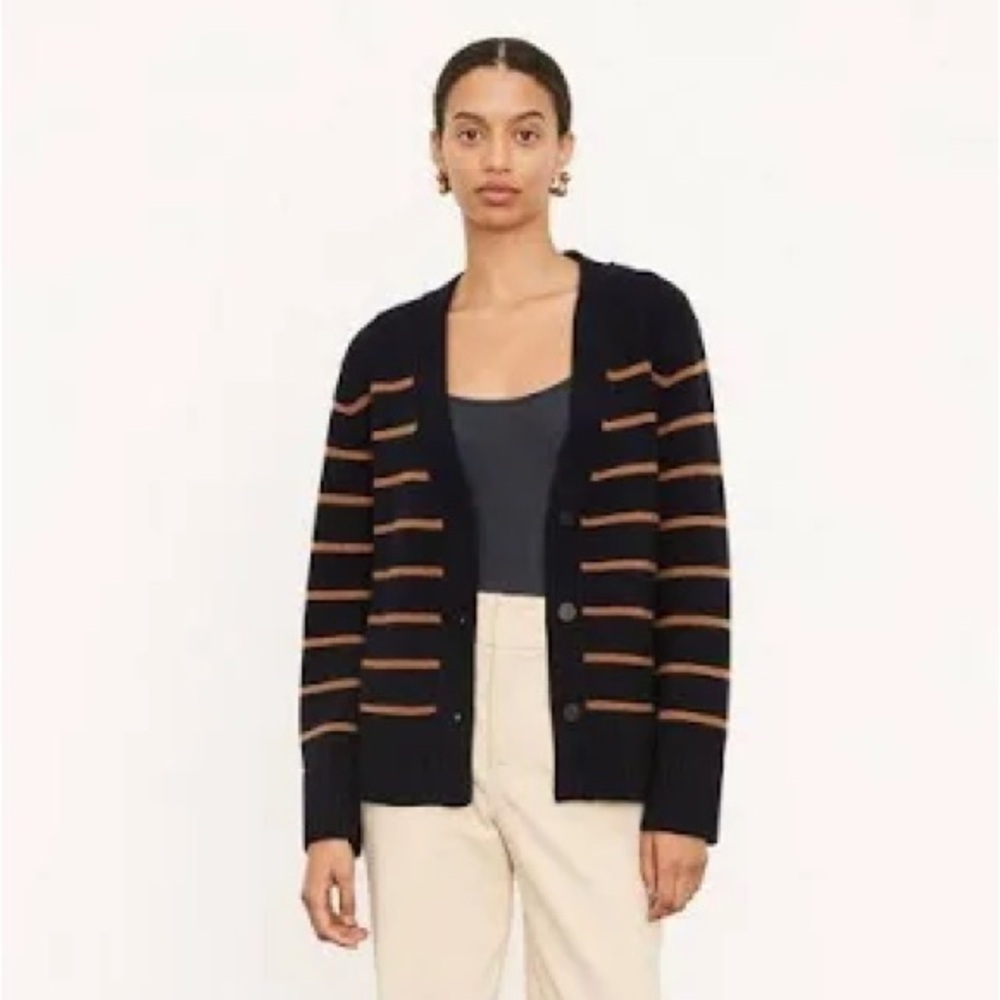 Vince S Breton Stripe Cardigan in Navy